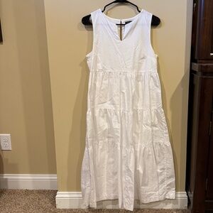 Banana Republic Factory White Organic Cotton Midi Tiered Dress, Size 4